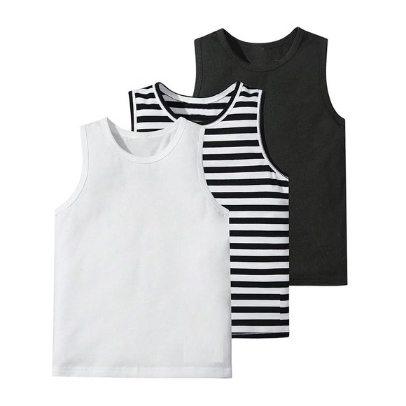 SHEIN Other - SHEIN Kids 3 Pack Tank Tops White Black Stripe Sleeveless Tops Size M